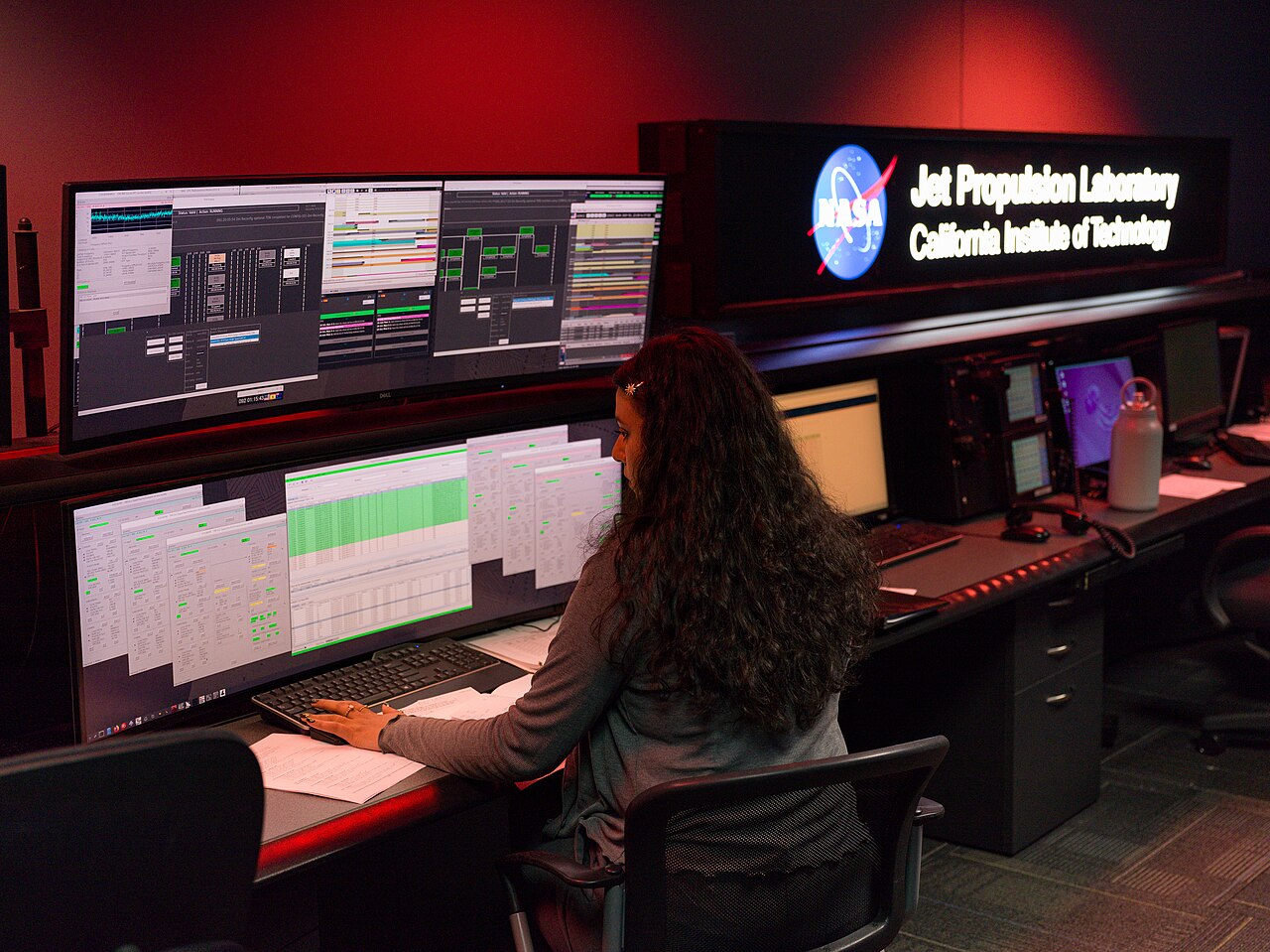 Analyst monitoring multiple live dashboards in a mission-control style operations room
